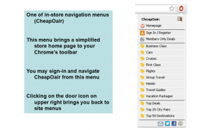 in store navigation menu for CheapOair